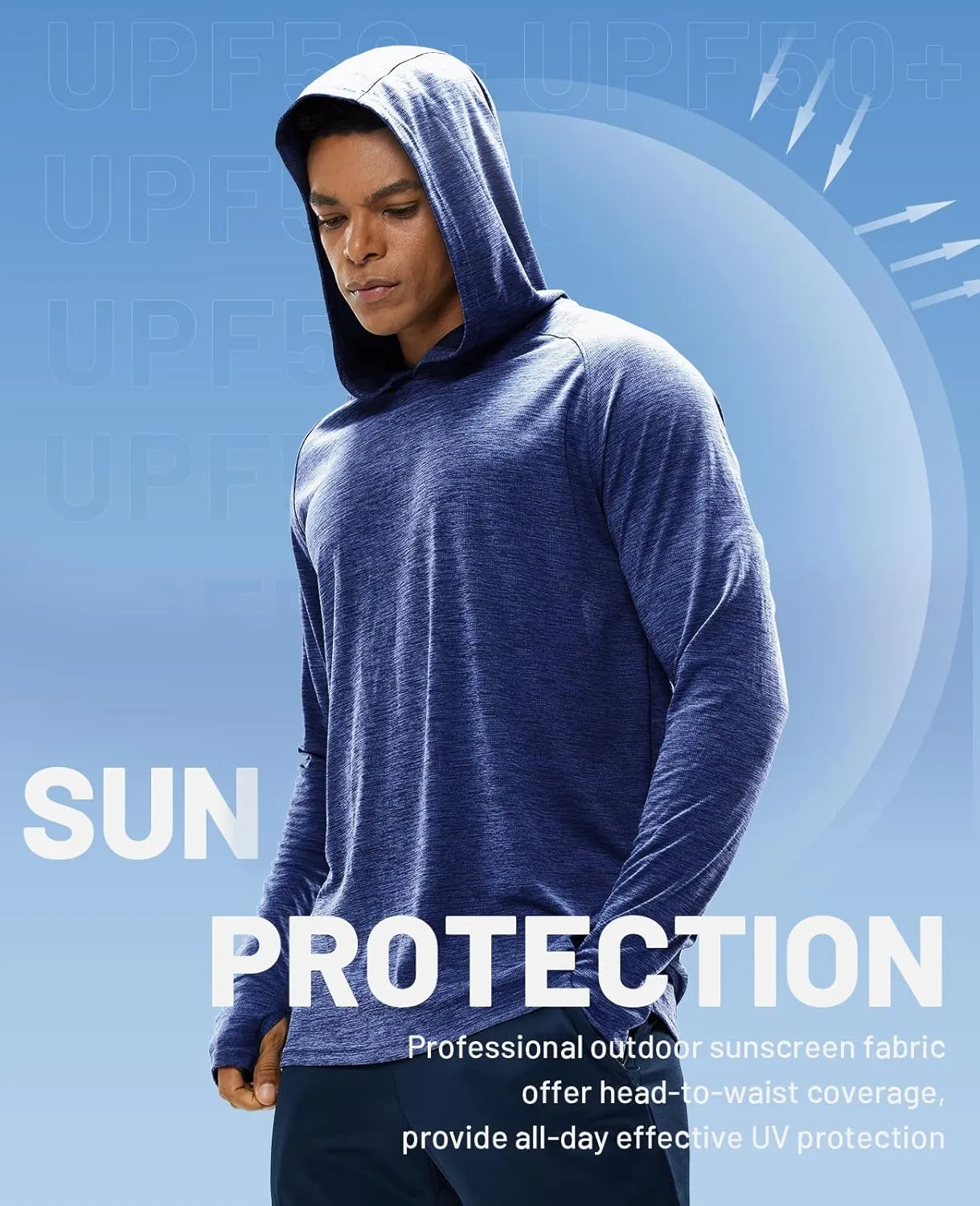 MIER Men's UPF 50  Sun Protection Hoodie Long Sleeve SPF Fishing Hiking Running Thumbhole Shirts Hooded Quick Dry Lightweight