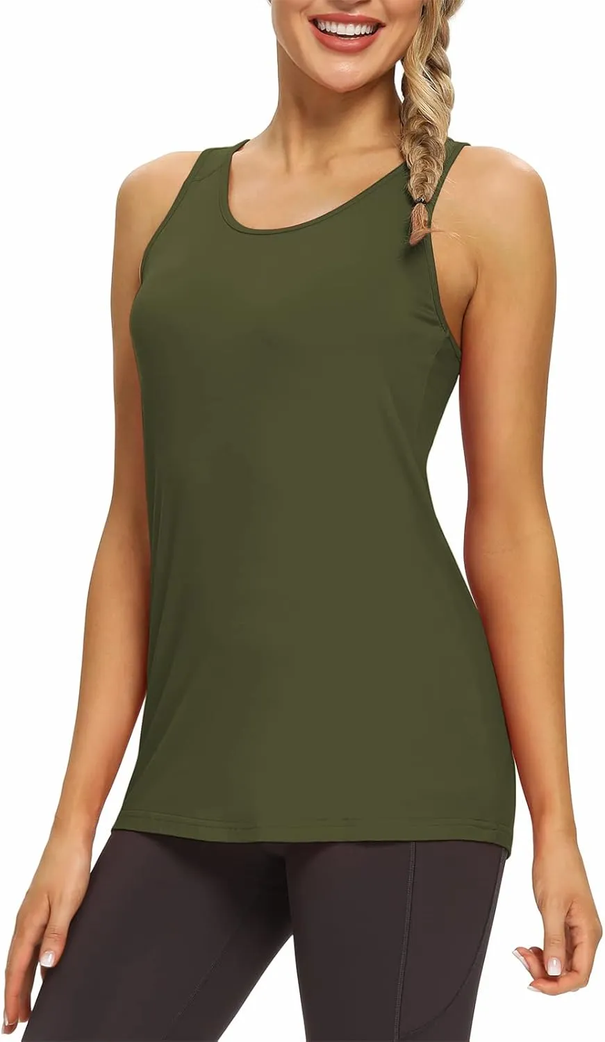 Mippo Womens Long Workout Tops Racerback Athletic Yoga Gym Tank Top Sports Tennis Shirt