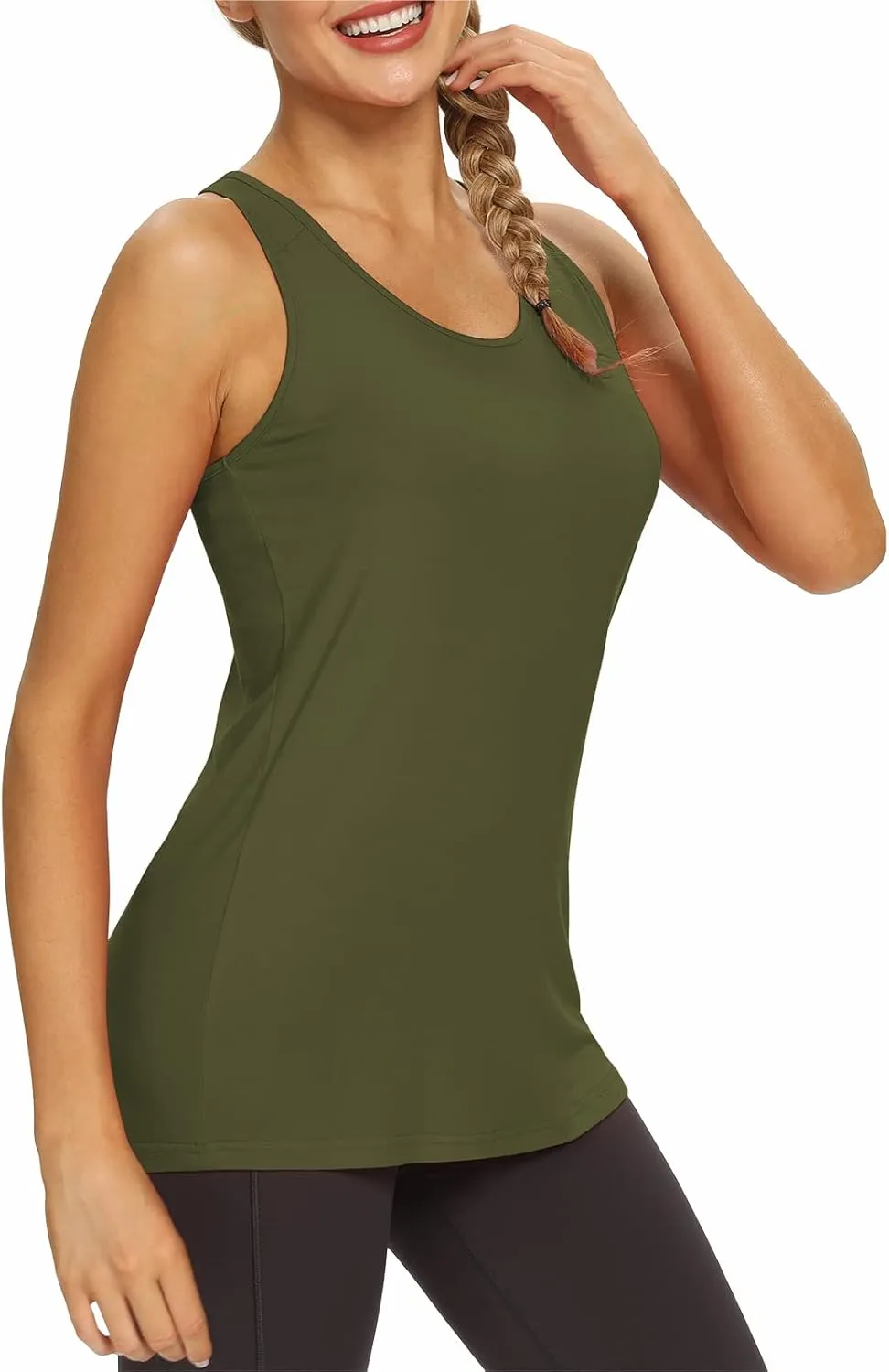 Mippo Womens Long Workout Tops Racerback Athletic Yoga Gym Tank Top Sports Tennis Shirt