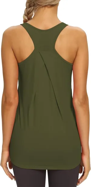 Mippo Womens Long Workout Tops Racerback Athletic Yoga Gym Tank Top Sports Tennis Shirt