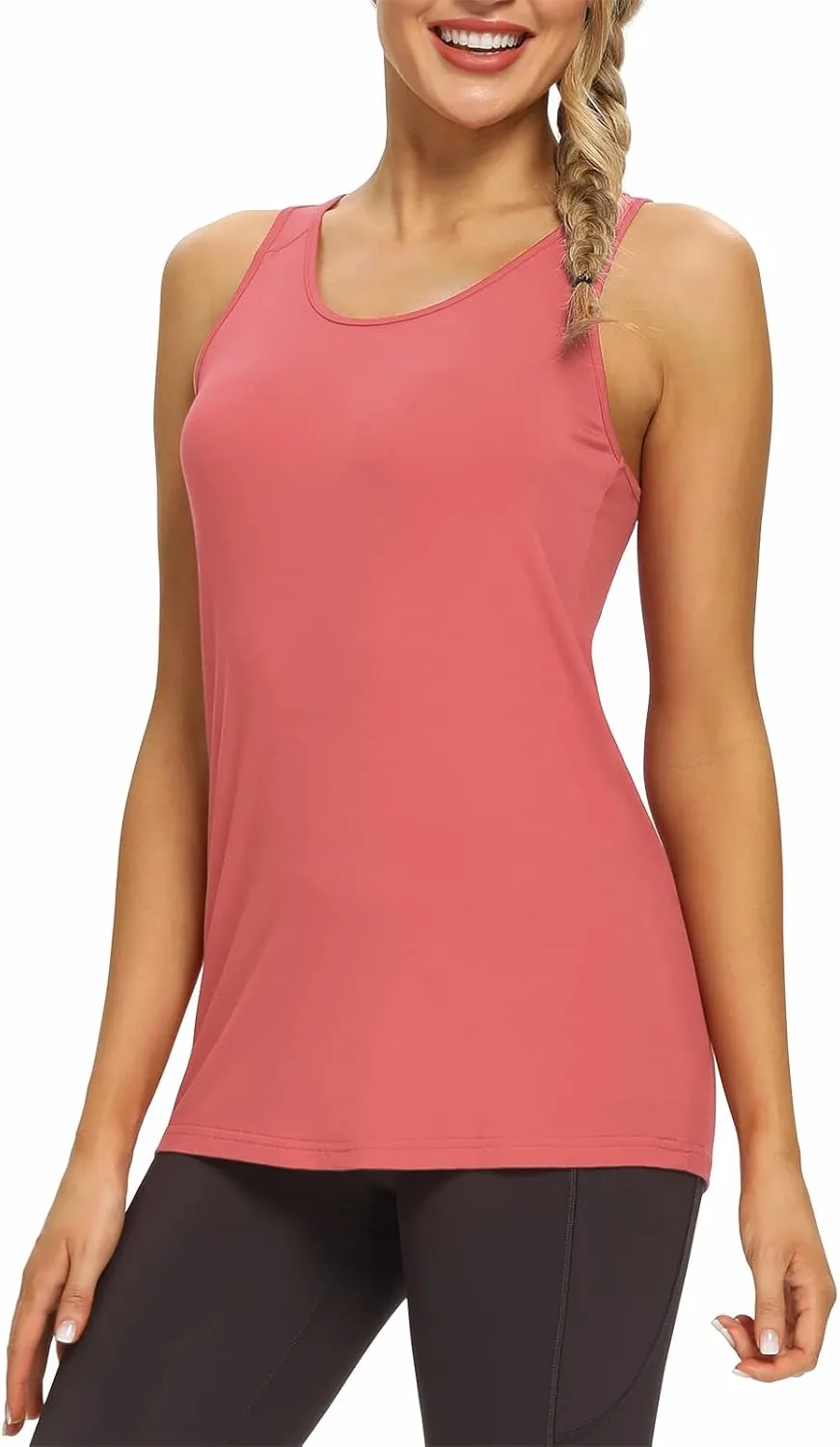 Mippo Womens Long Workout Tops Racerback Athletic Yoga Gym Tank Top Sports Tennis Shirt