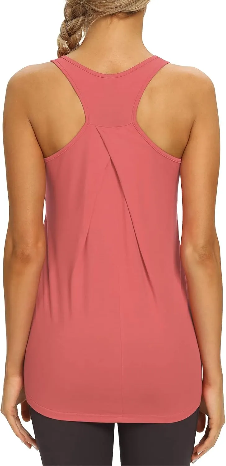 Mippo Womens Long Workout Tops Racerback Athletic Yoga Gym Tank Top Sports Tennis Shirt