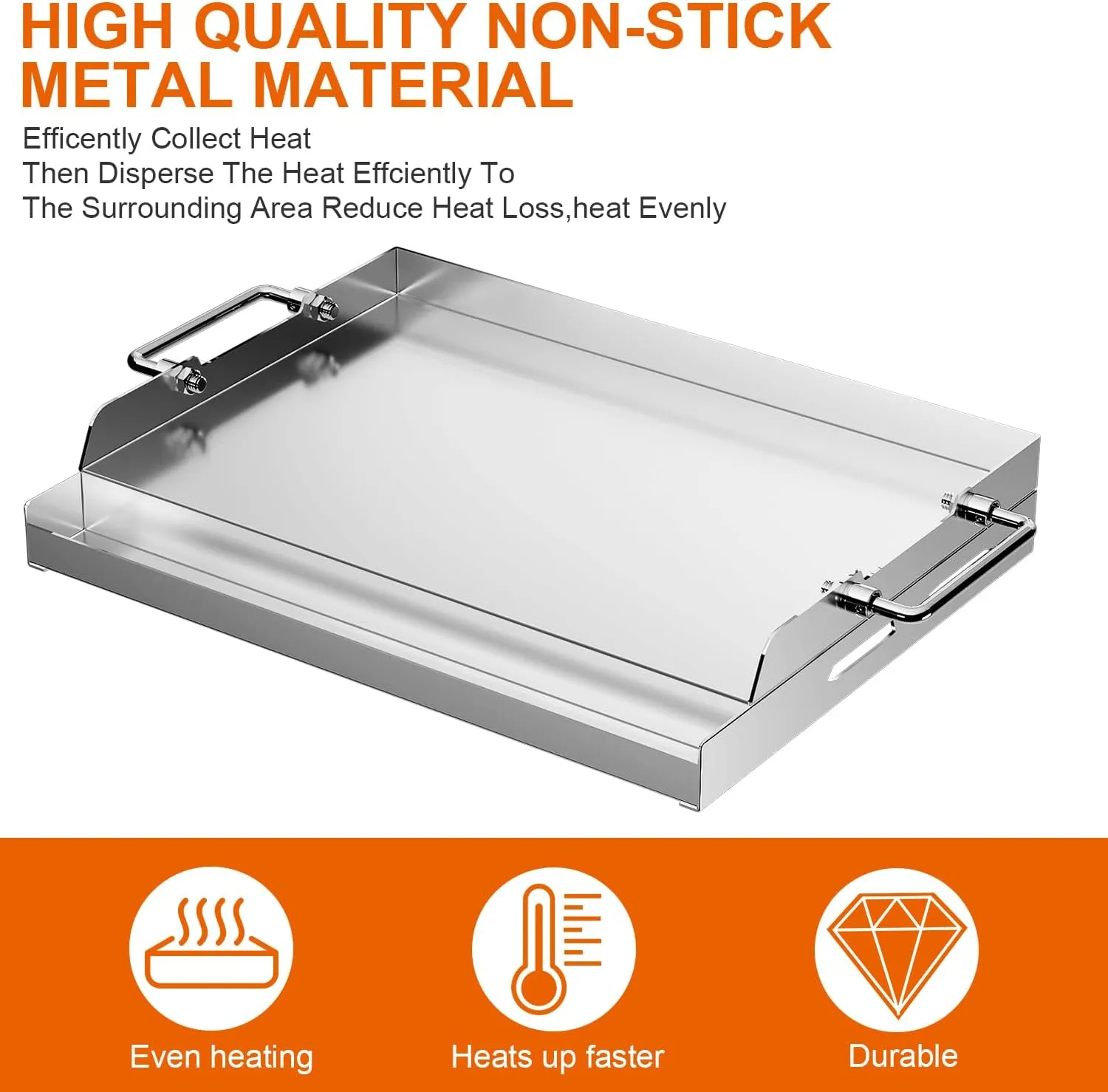 MixRBBQ Universal Stainless Steel Griddle for Gas Grill, 17" X13" Flat Top Grill with Foldable Handles for Stove, BBQ Charcoal/Gas Grills, Parties Grilling