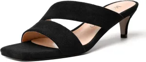 MODENCOCO Womens Casual Dating Suede Dressy Square Toe Slip On Kitten Low Heel Heeled Sandals 2 Inch