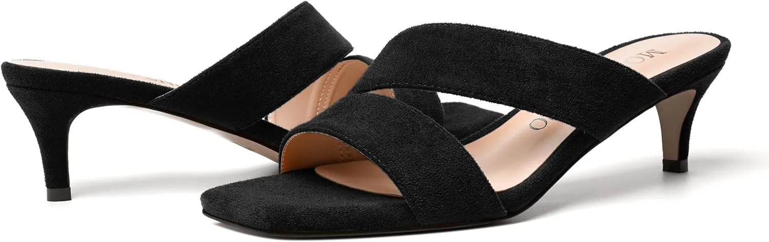 MODENCOCO Womens Casual Dating Suede Dressy Square Toe Slip On Kitten Low Heel Heeled Sandals 2 Inch