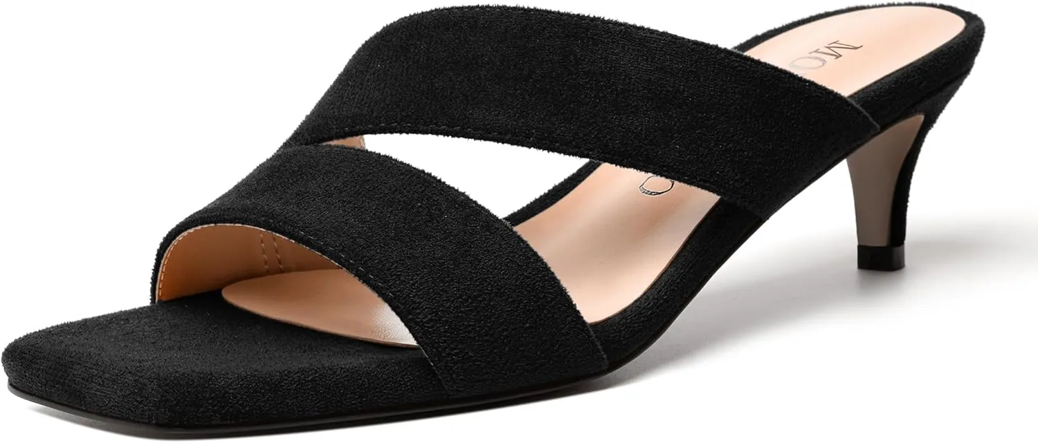 MODENCOCO Womens Casual Dating Suede Dressy Square Toe Slip On Kitten Low Heel Heeled Sandals 2 Inch