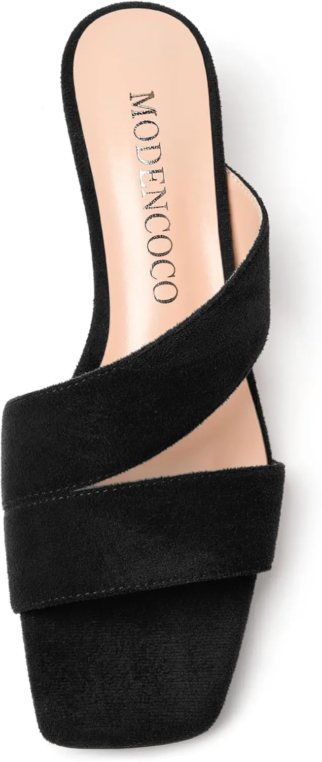 MODENCOCO Womens Casual Dating Suede Dressy Square Toe Slip On Kitten Low Heel Heeled Sandals 2 Inch
