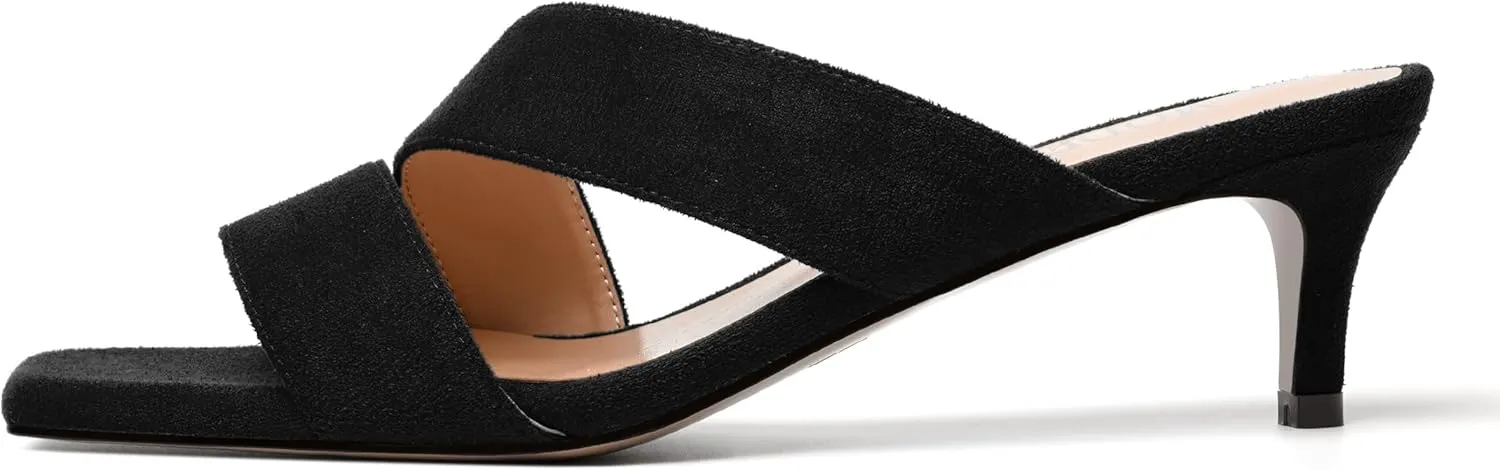 MODENCOCO Womens Casual Dating Suede Dressy Square Toe Slip On Kitten Low Heel Heeled Sandals 2 Inch