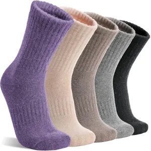 MOGGEI 5 Pairs Womens Merino Wool Socks Hiking Warm Winter Thick Thermal Crew Cozy Cabin Ladies Gift Comfy Boot Work Socks