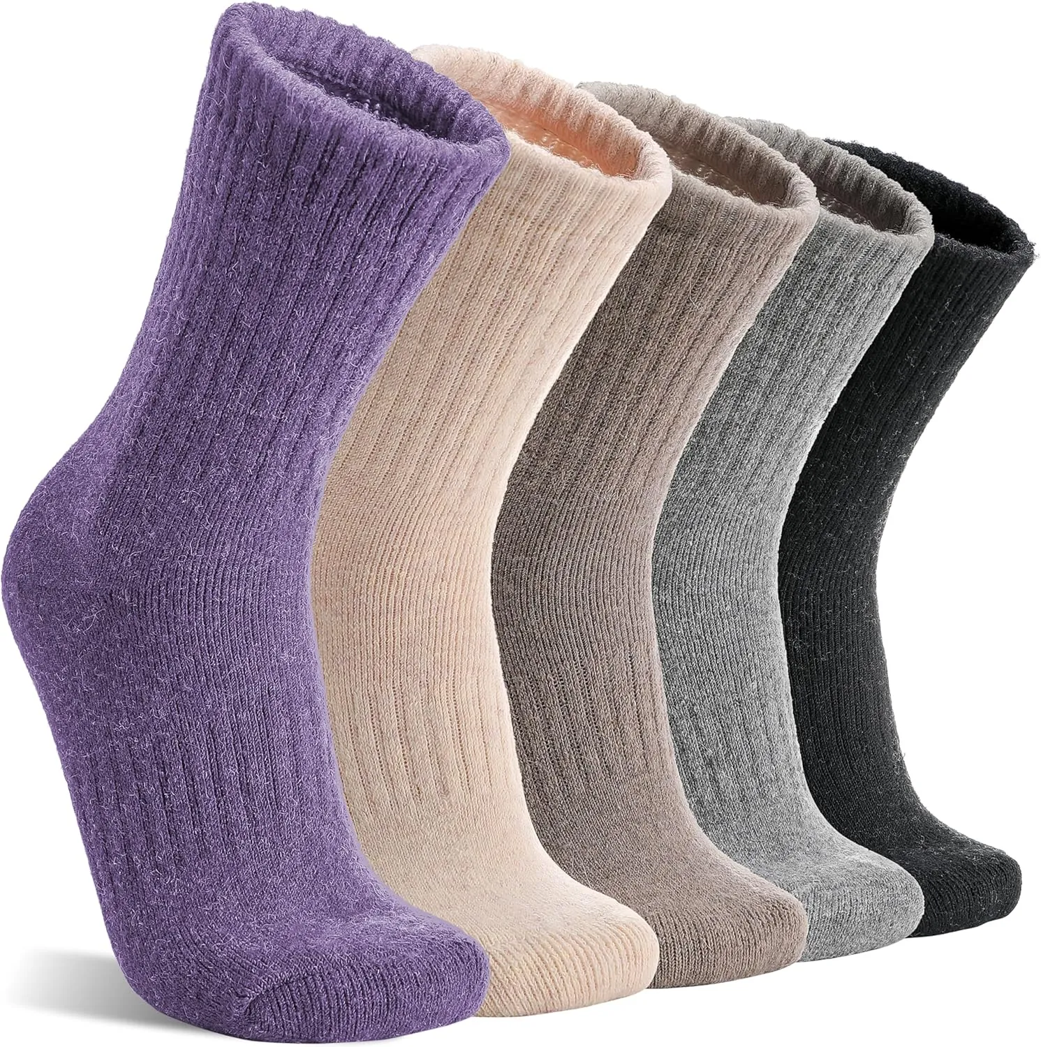 MOGGEI 5 Pairs Womens Merino Wool Socks Hiking Warm Winter Thick Thermal Crew Cozy Cabin Ladies Gift Comfy Boot Work Socks