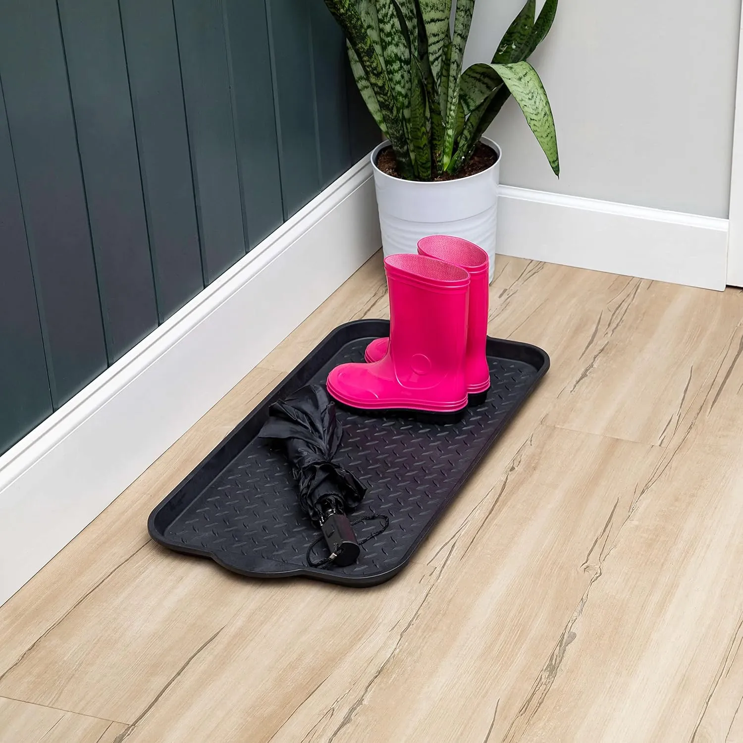 Mohawk Home Boot Tray All Weather Waterproof Mat for Entryway, Shoes, Pet Food Tray, Garden, Indoor Outdoor Black Plastic 1'3"x2'5"
