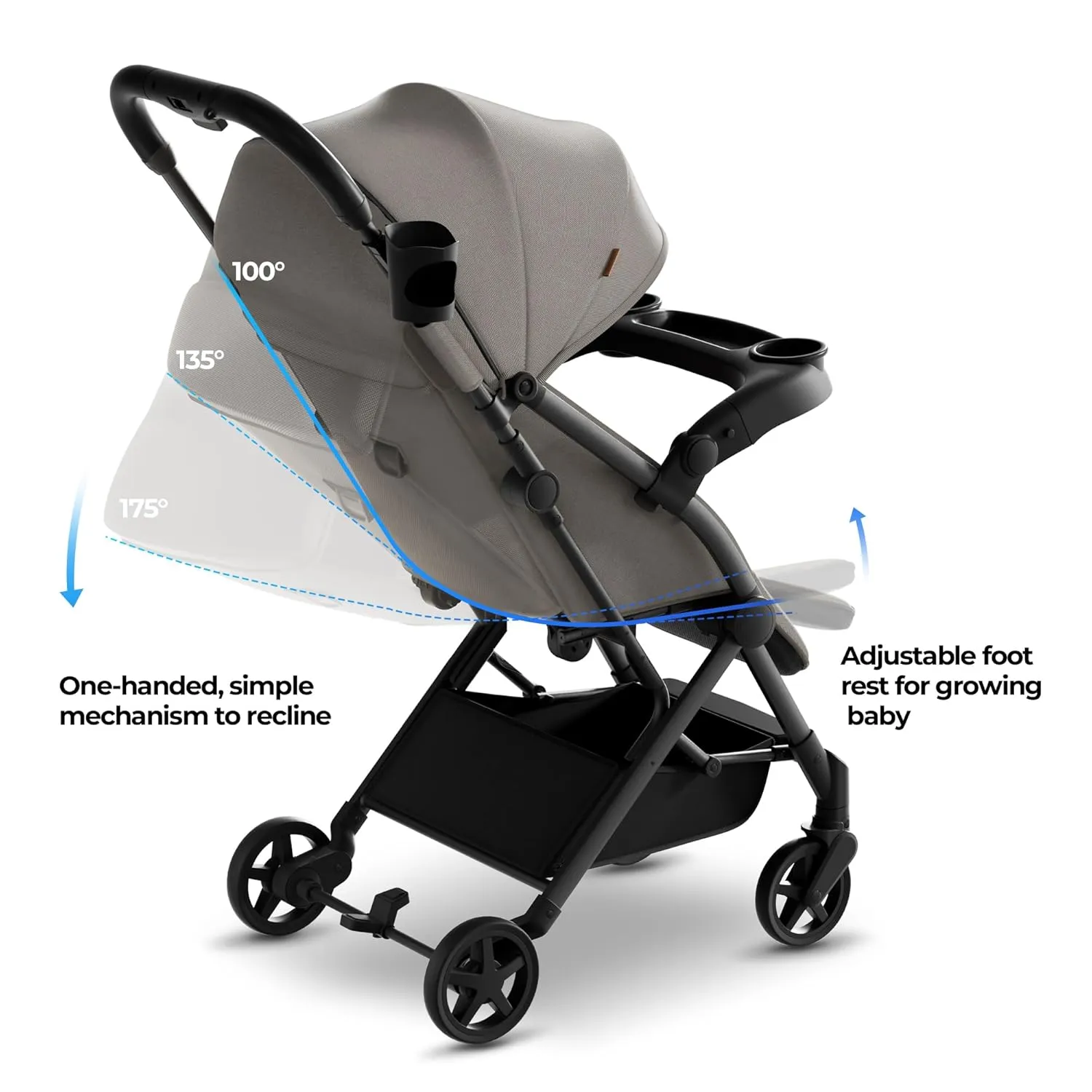 Mompush Lithe V2 Lightweight Stroller with Snack Tray, Ultra-Compact Fold & Airplane Ready Travel Stroller, Near Flat Recline Seat, Cup Holder, Raincover & Travelbag Included