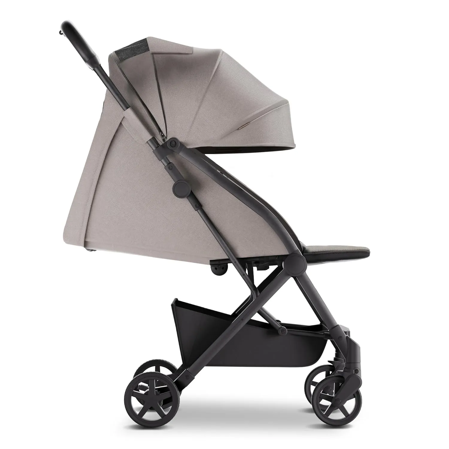 Mompush Lithe V2 Lightweight Stroller with Snack Tray, Ultra-Compact Fold & Airplane Ready Travel Stroller, Near Flat Recline Seat, Cup Holder, Raincover & Travelbag Included