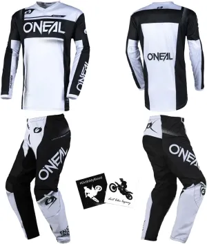 MX Outfit O'Neal Element Racewear Black White Men (W32/Medium) Protective Pants Jersey dirt bike bundle motocross off-road combo set