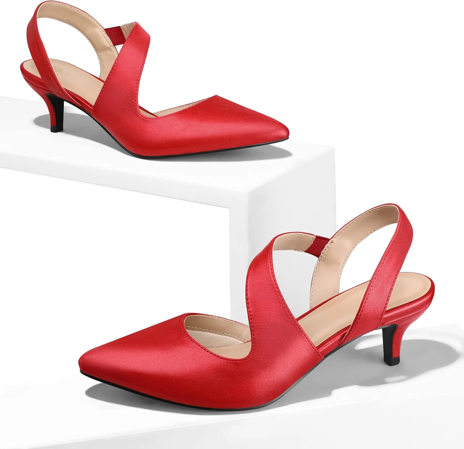 mysoft Women's Pumps 2 inch Low Heel Pointed Toe Slingback Wedding Party Dress Shoes