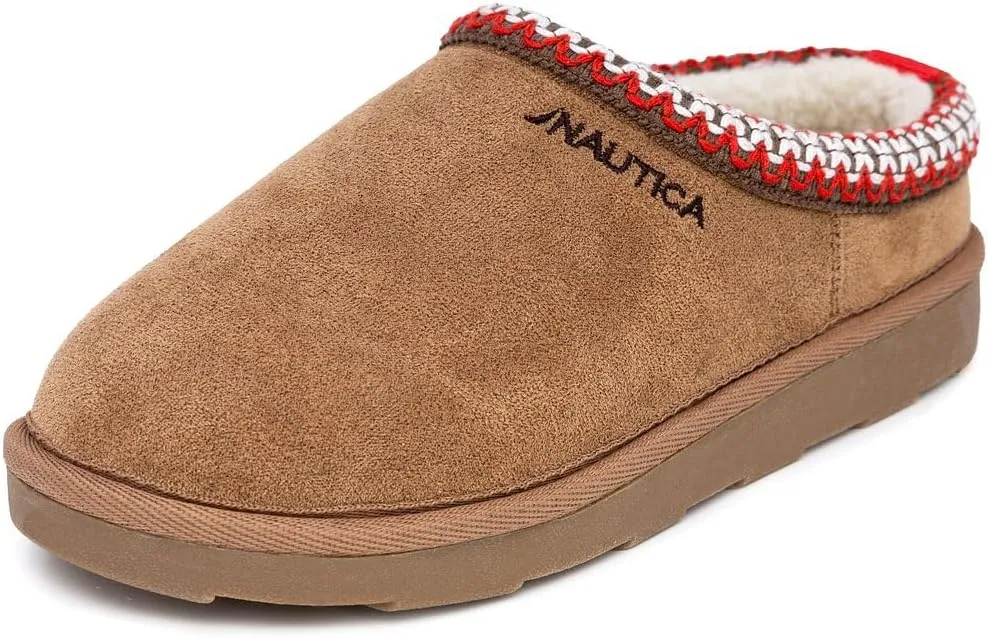 Nautica Kids Fuzzy Micro-Suede Cozy Slippers – Indoor/Outdoor, Cushioned, Warm, Cute, Fluffy Slip-On Shoes for Boys and Girls, Winter Comfy Home Footwear