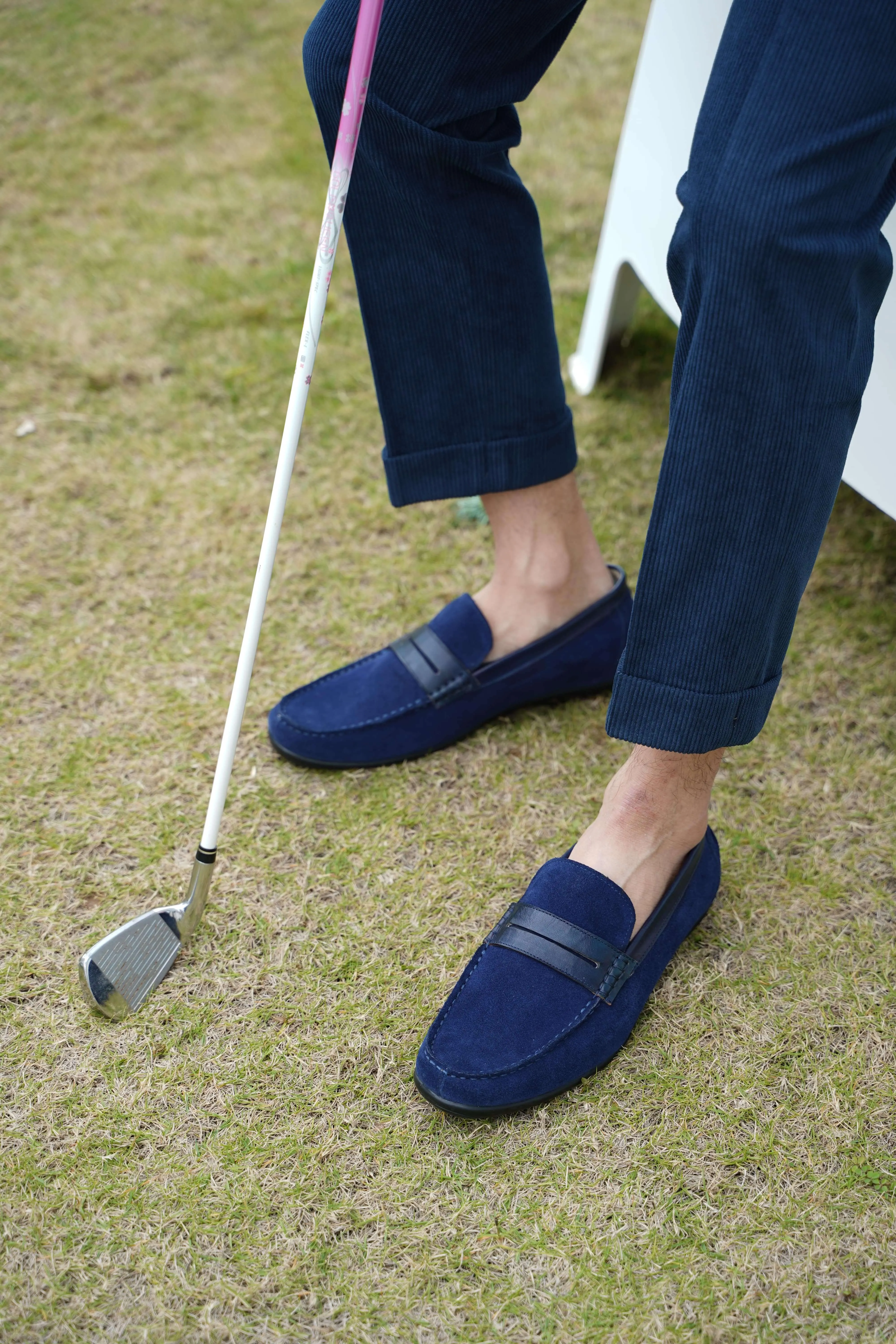 Navy Suede Driving Loafers