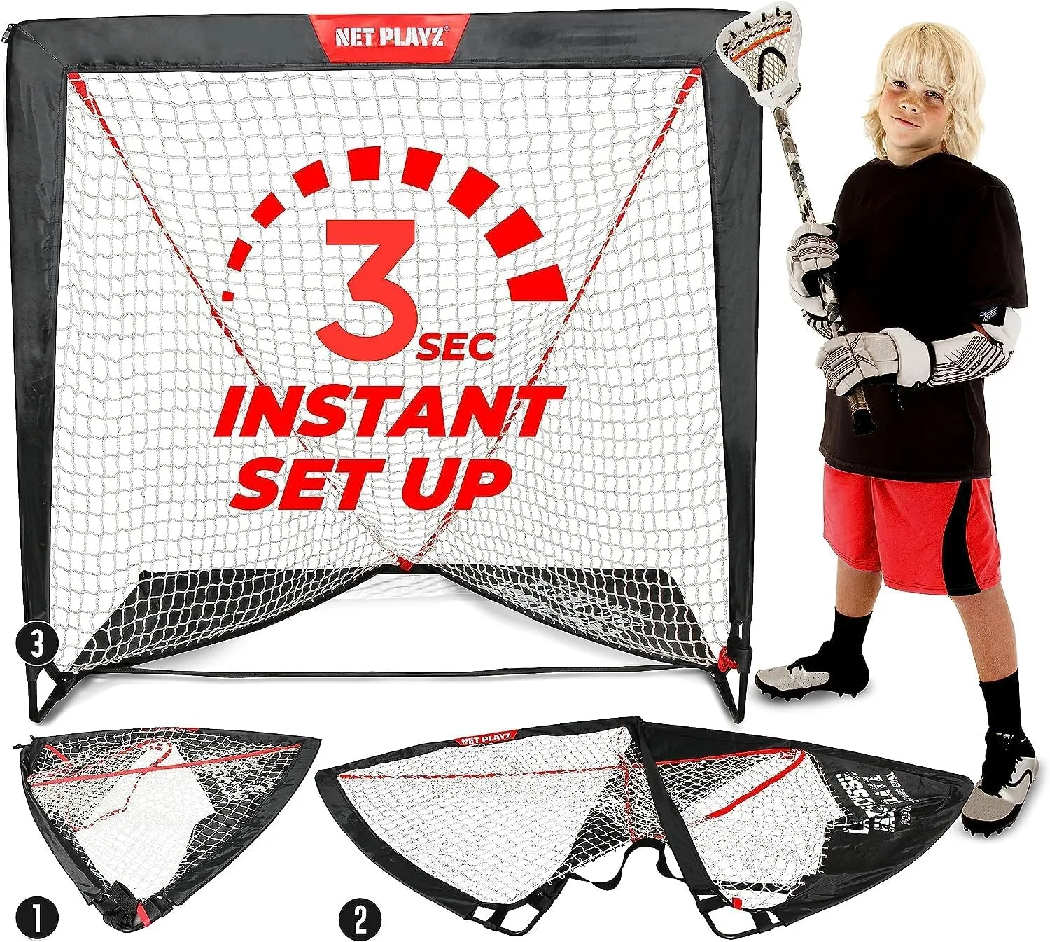 NET PLAYZ 4 x 4 x 4 Feet Lacrosse Goal Fast Install, Fiberglass Frame, Lightweight, Foldable, Portable, Carry Bag Included