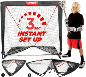 NET PLAYZ 4 x 4 x 4 Feet Lacrosse Goal Fast Install, Fiberglass Frame, Lightweight, Foldable, Portable, Carry Bag Included