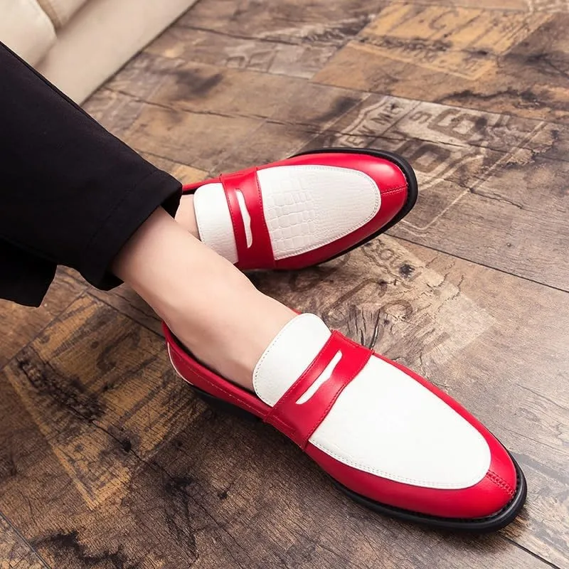 New Formal Shoes for Men Slip On Round Toe Two Tone PU Leather Penny Loafer Block Heel Low Top Non Slip Rubber Sole Slip Resistant Walking