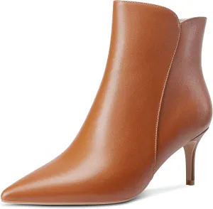 NobleOnly Women's Mid-Heels Pointed-Toe Ankle Boots with Zipper Slip-On Stilettos Classic Basic Office Boot 6 CM Heel Shoes