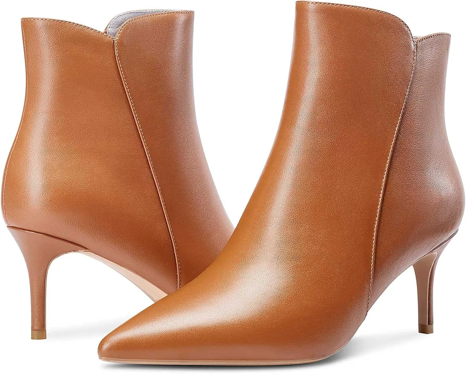 NobleOnly Women's Mid-Heels Pointed-Toe Ankle Boots with Zipper Slip-On Stilettos Classic Basic Office Boot 6 CM Heel Shoes
