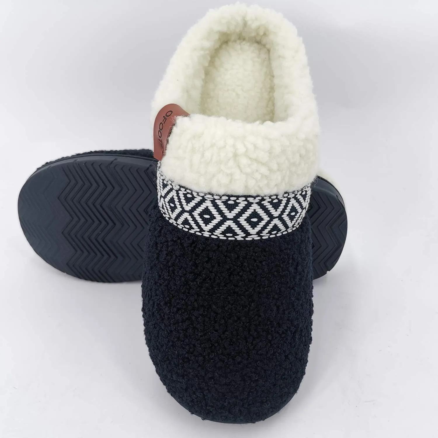 ofoot Womens Winter Warm Cozy House Fur Slippers Slip On Bedroom Shoes Memory Foam Lamb Wool Fleece Lining Indoor Ourdoor Non Skid Rubber Hard Soles
