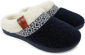 ofoot Womens Winter Warm Cozy House Fur Slippers Slip On Bedroom Shoes Memory Foam Lamb Wool Fleece Lining Indoor Ourdoor Non Skid Rubber Hard Soles