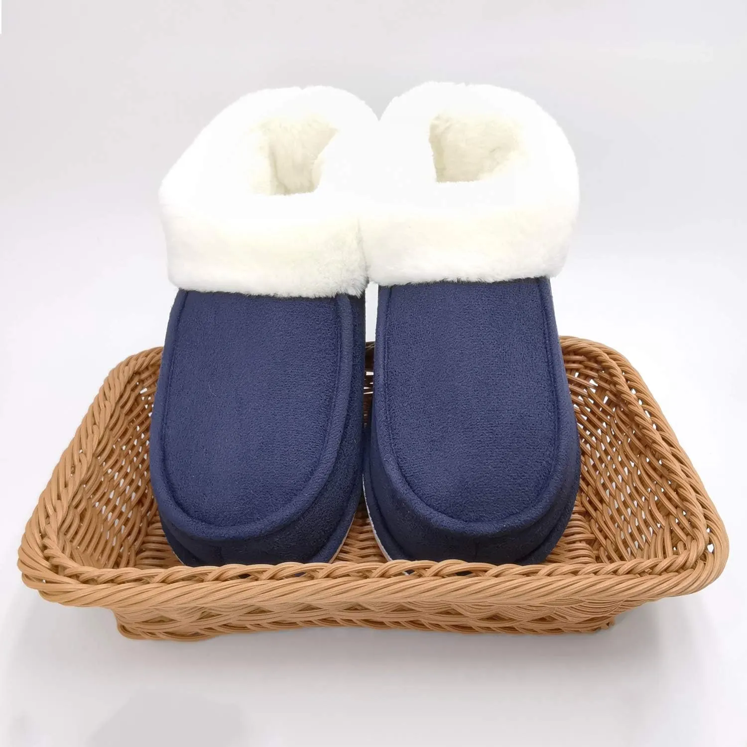 ofoot Womens Winter Warm Faux Suede Plush Moccasins Slippers Indoor Slip On Shoes with Soft Comfortable Fluffy Fur Lining