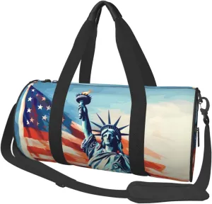 Oil Painting Statue Of Liberty Travel Bag for Women & Men, Large Capacity Duffle Bag with Detachable Shoulder Strap, Waterproof Overnight Weekender Bag for Gym Business Vacation Short Trips