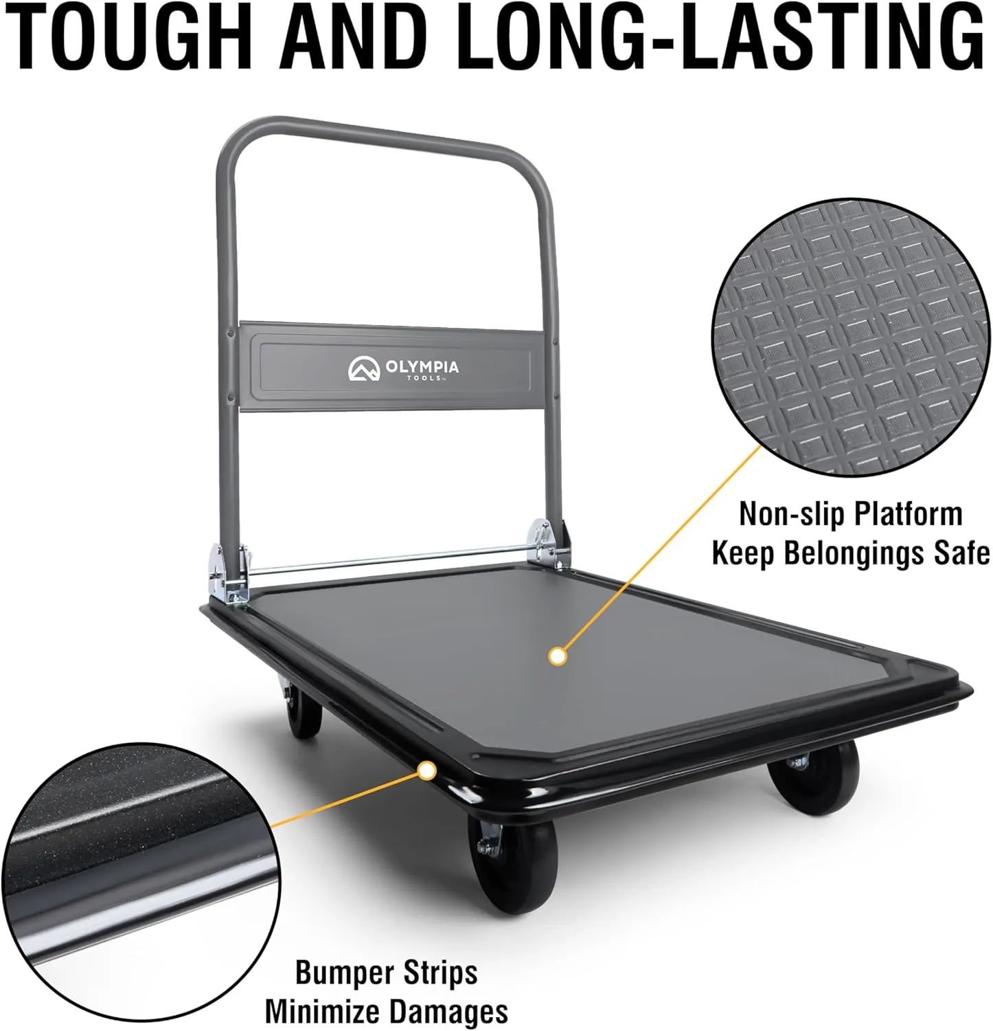 Olympia Tools Foldable Push Cart Dolly - 660 Lb. Capacity Heavy Duty Platform Truck with 360° Swivel Wheels (Gray/Blue)