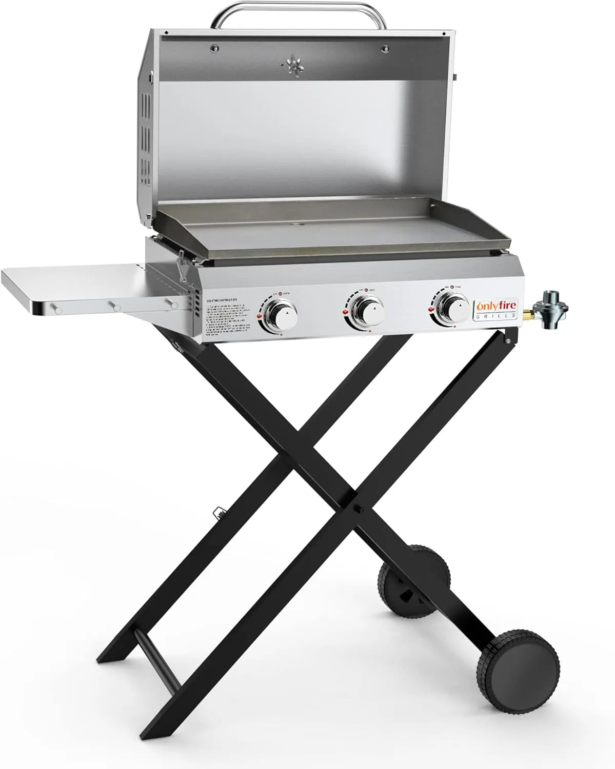 Onlyfire Portable Gas Griddle 3-Burner with Foldable Cart & Side Table, Stainless Steel Flat Top Gas Grill Griddle Stove with Lid, for Outdoor Cooking Patio Backyard Camping RV Tailgating, GS310