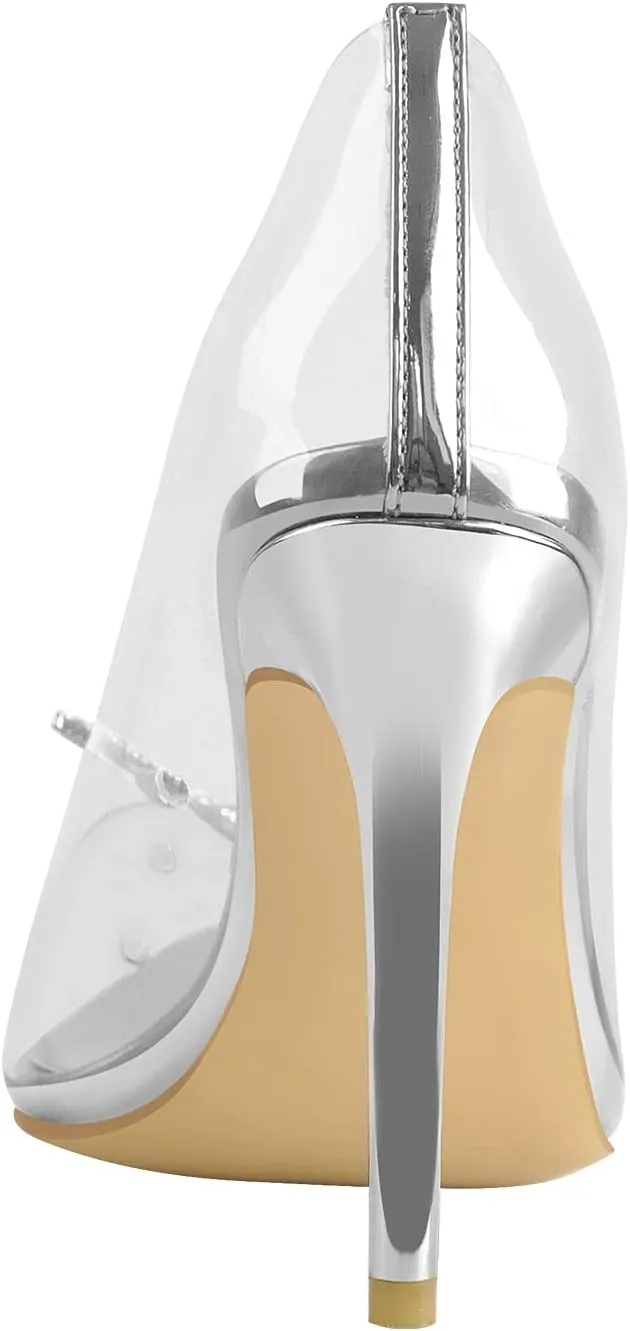onlymaker Women's Pointed Toe Slip-on Clear Rhinestones Stiletto High Heel Pumps