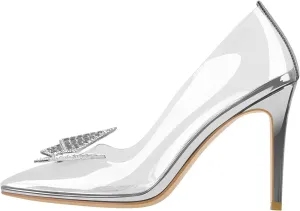 onlymaker Women's Pointed Toe Slip-on Clear Rhinestones Stiletto High Heel Pumps