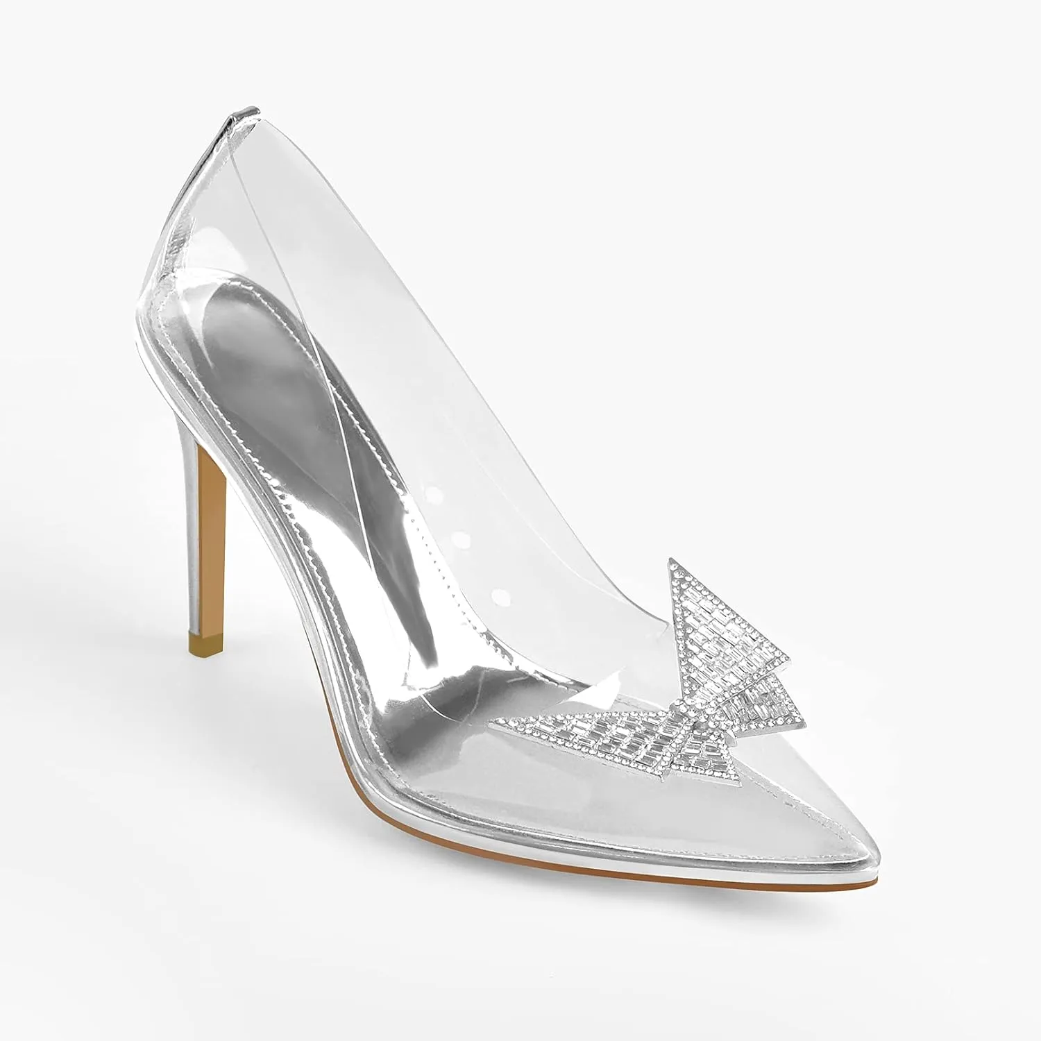 onlymaker Women's Pointed Toe Slip-on Clear Rhinestones Stiletto High Heel Pumps