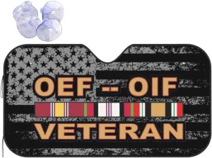 Operations Enduring Freedom (OEF) and Iraqi Freedom (OIF) Veteran Windshield Sun Shade, Foldable Car Sunshade with UV Block Car Front Window for Auto Windshield Covers Trucks Cars (Medium)