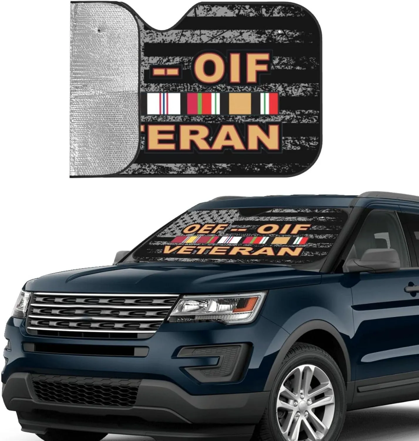 Operations Enduring Freedom (OEF) and Iraqi Freedom (OIF) Veteran Windshield Sun Shade, Foldable Car Sunshade with UV Block Car Front Window for Auto Windshield Covers Trucks Cars (Medium)
