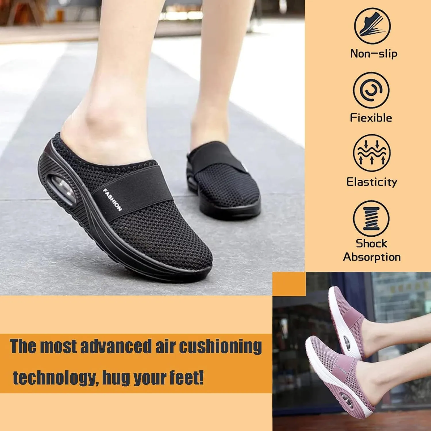 Orthopedic Mesh Slip-On Walking Slippers, Air Cushioned Comfort Sandals with Arch Support