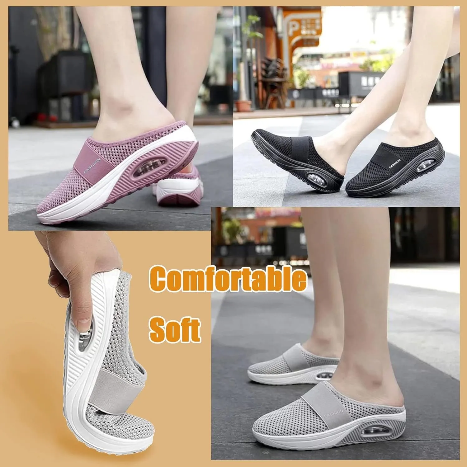 Orthopedic Mesh Slip-On Walking Slippers, Air Cushioned Comfort Sandals with Arch Support