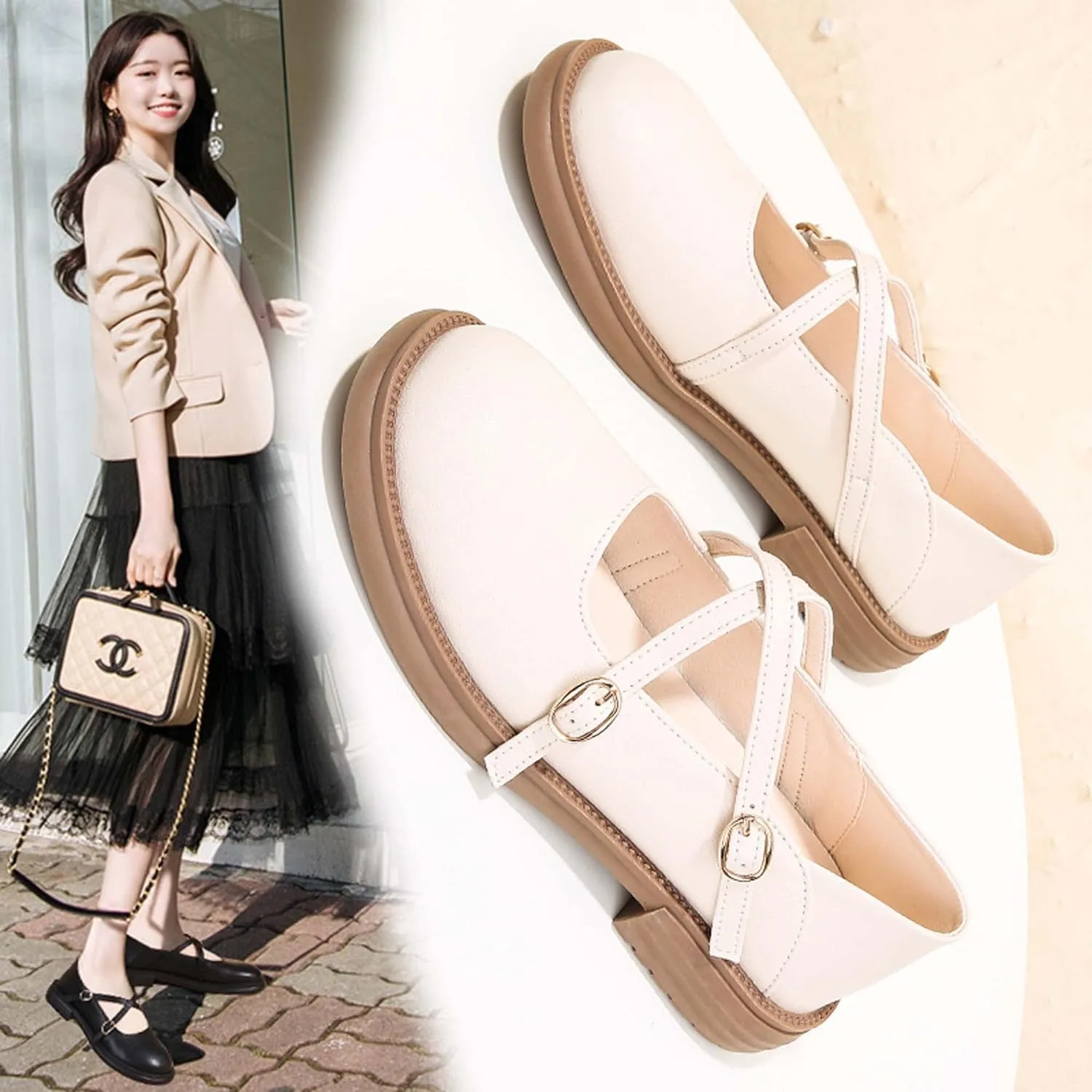 Outdoor Black Loafers Loafers for Women Comfortable Chunky Heel Platform Patent-Leather Chunky Loafers