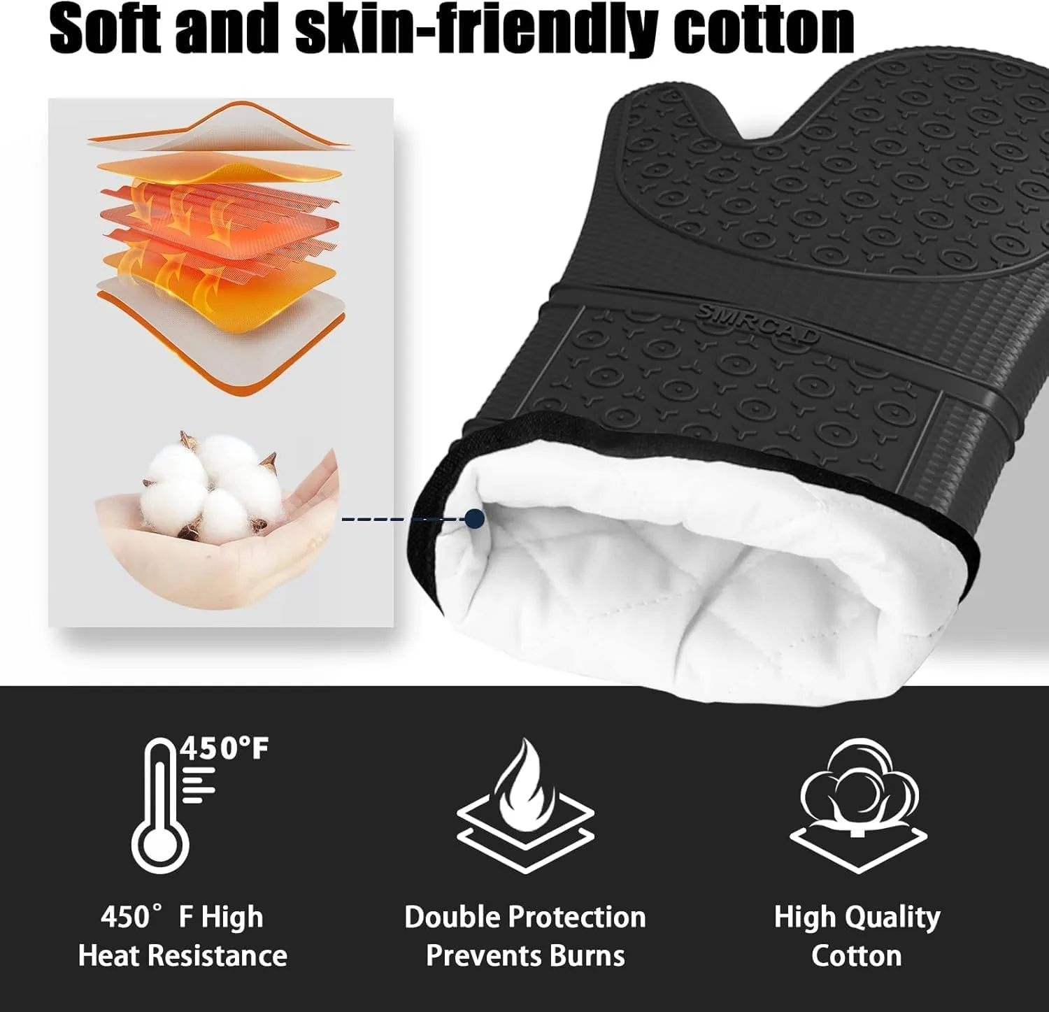 Oven Mitts with Heat-Resistant Hot Pads and Five Silicone Spatulas Designed for Kitchen Baking Cooking, Oven Glove Soft Cotton Lining, Waterproof, BPA-Free (Black& Trivet, 12.6)