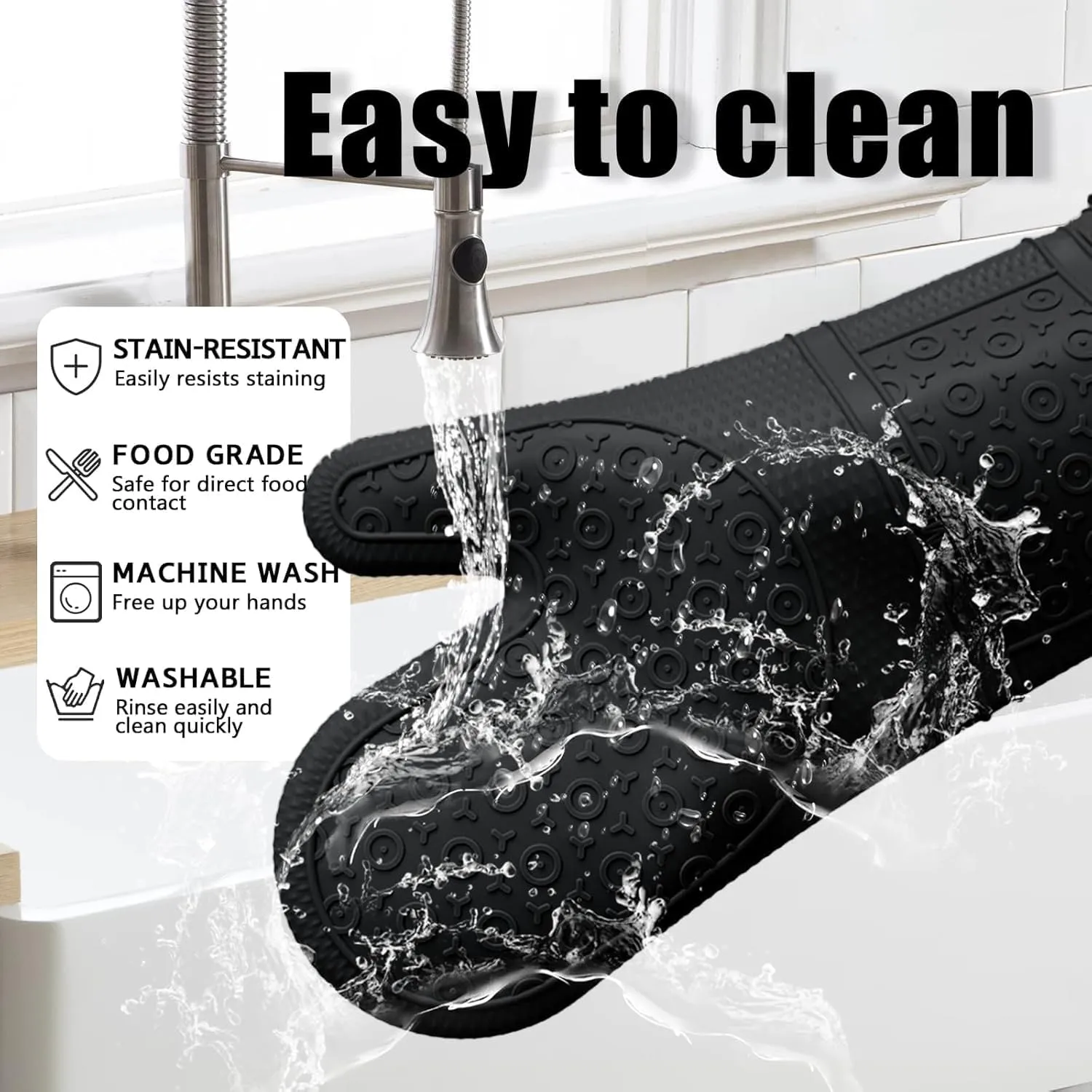Oven Mitts with Heat-Resistant Hot Pads and Five Silicone Spatulas Designed for Kitchen Baking Cooking, Oven Glove Soft Cotton Lining, Waterproof, BPA-Free (Black& Trivet, 12.6)