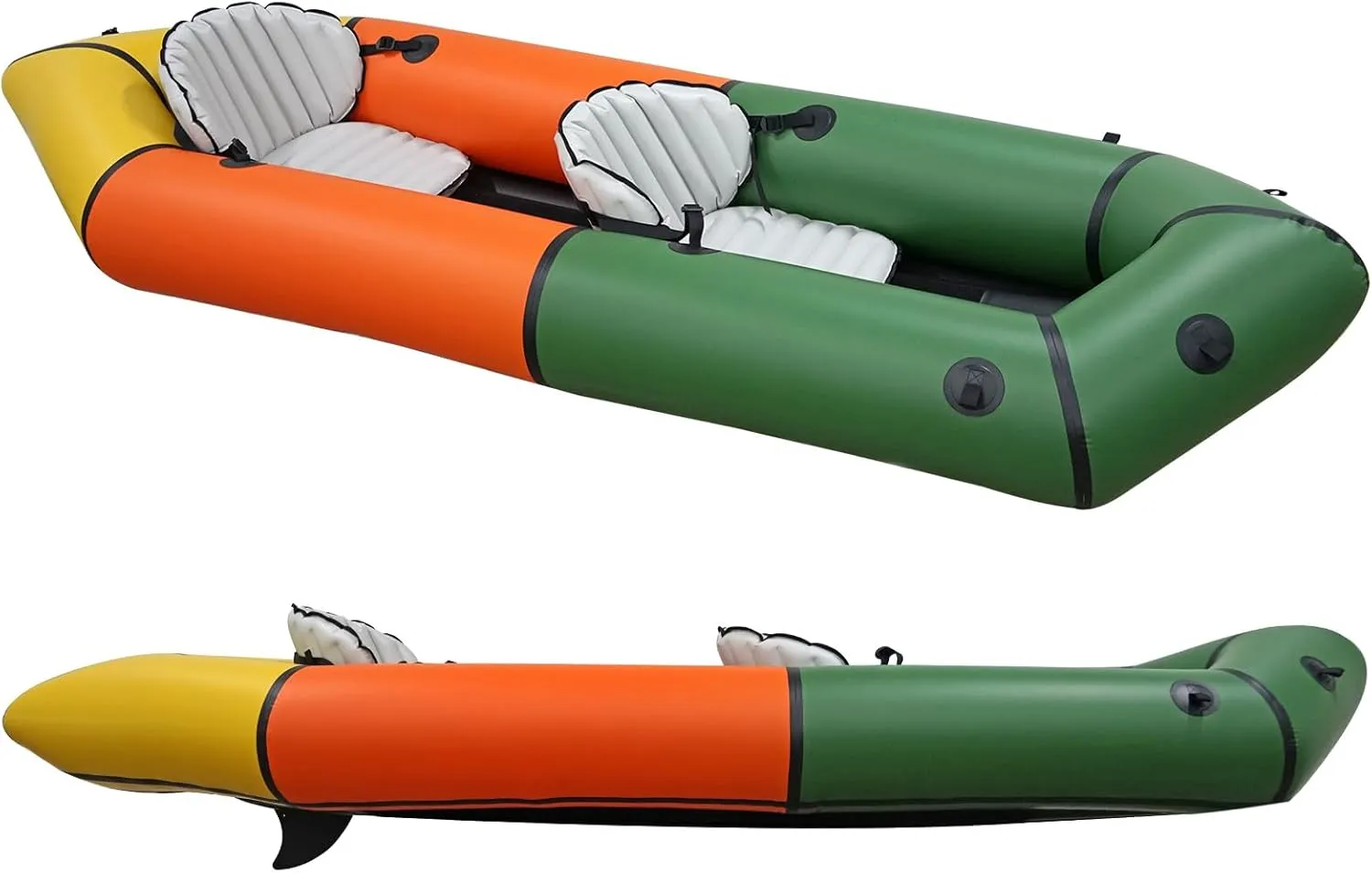 Packraft Inflatable Kayak with Soft Seat,Bag,Fin for Flat/White Water Rafting Camping Bicycle Drifting Lightweight Packrafts TPU,235cm-300cm,1/2 Person
