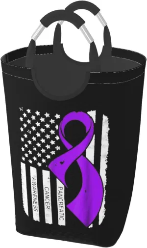 Pancreatic Cancer Awareness Flag Dirty clothes hamper, foldable storage bag, laundry basket with handle 50 liters