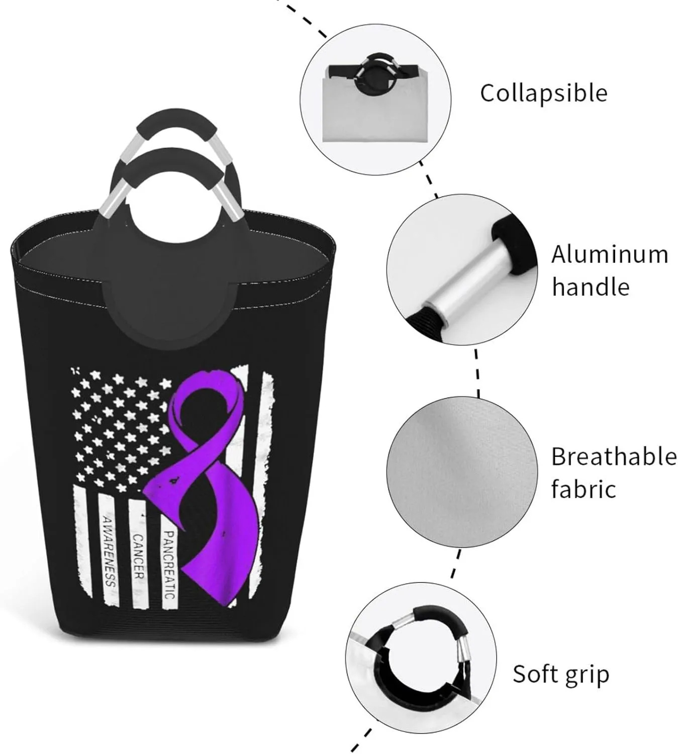 Pancreatic Cancer Awareness Flag Dirty clothes hamper, foldable storage bag, laundry basket with handle 50 liters