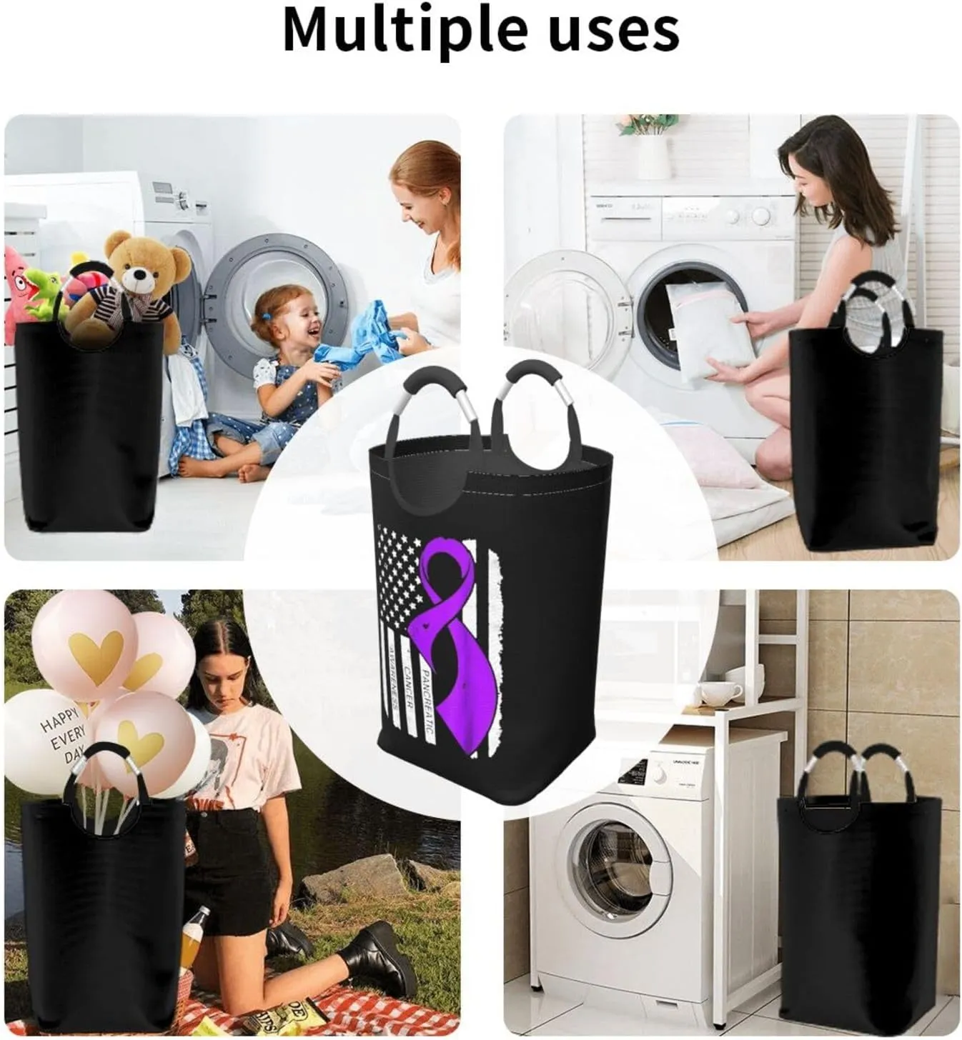 Pancreatic Cancer Awareness Flag Dirty clothes hamper, foldable storage bag, laundry basket with handle 50 liters