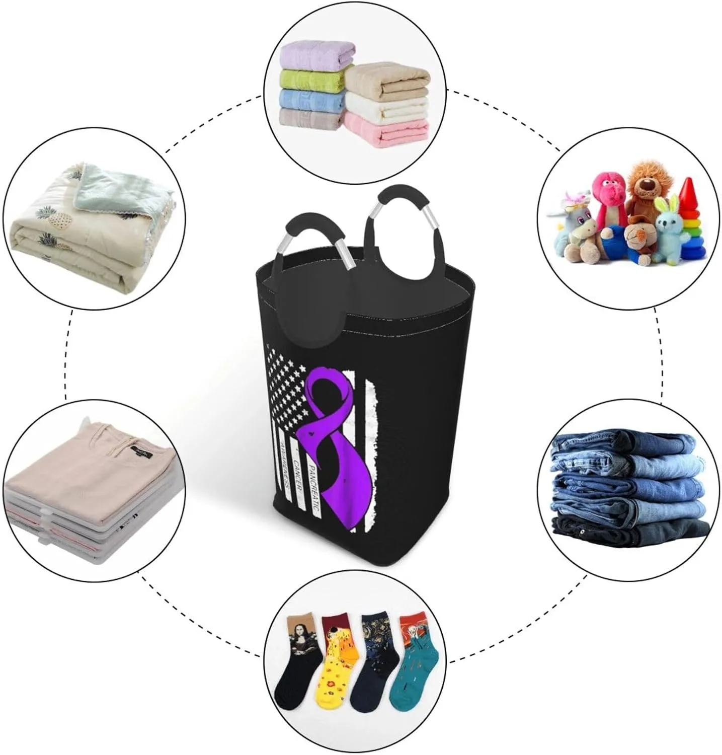 Pancreatic Cancer Awareness Flag Dirty clothes hamper, foldable storage bag, laundry basket with handle 50 liters