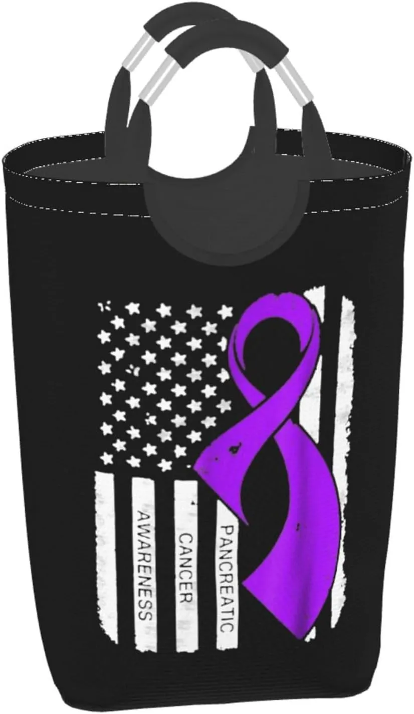 Pancreatic Cancer Awareness Flag Dirty clothes hamper, foldable storage bag, laundry basket with handle 50 liters