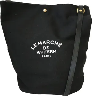 Parisian Paris Lightweight Canvas Black Bucket Bag Versatile Work Tote with Long Strap