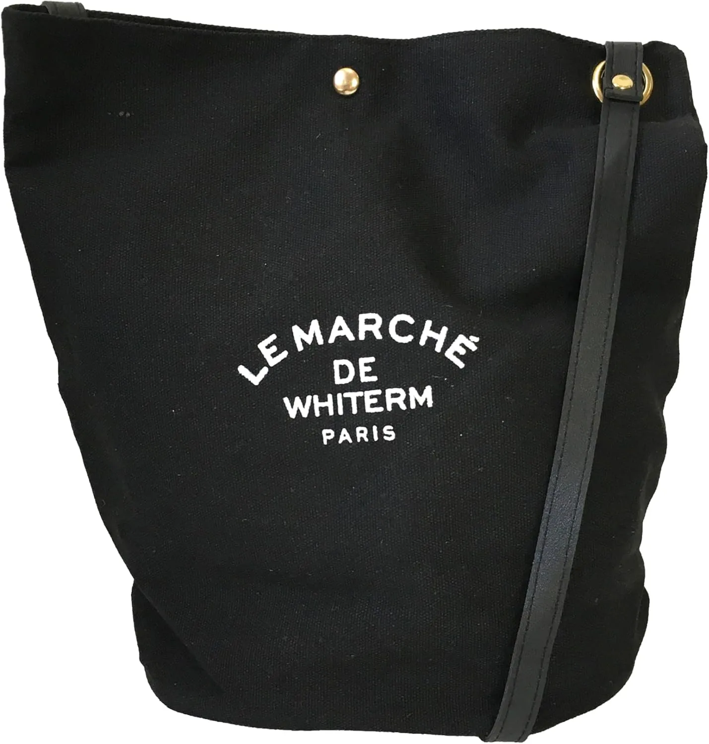 Parisian Paris Lightweight Canvas Black Bucket Bag Versatile Work Tote with Long Strap